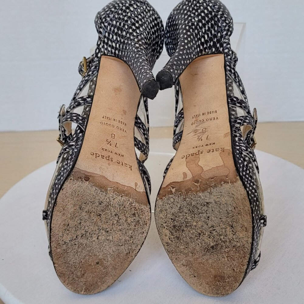 Kate Spade Riley Strappy Heels Platform Shoes Snakeskin And Clear Vinyl Sz 7.5B - Picture 10 of 17